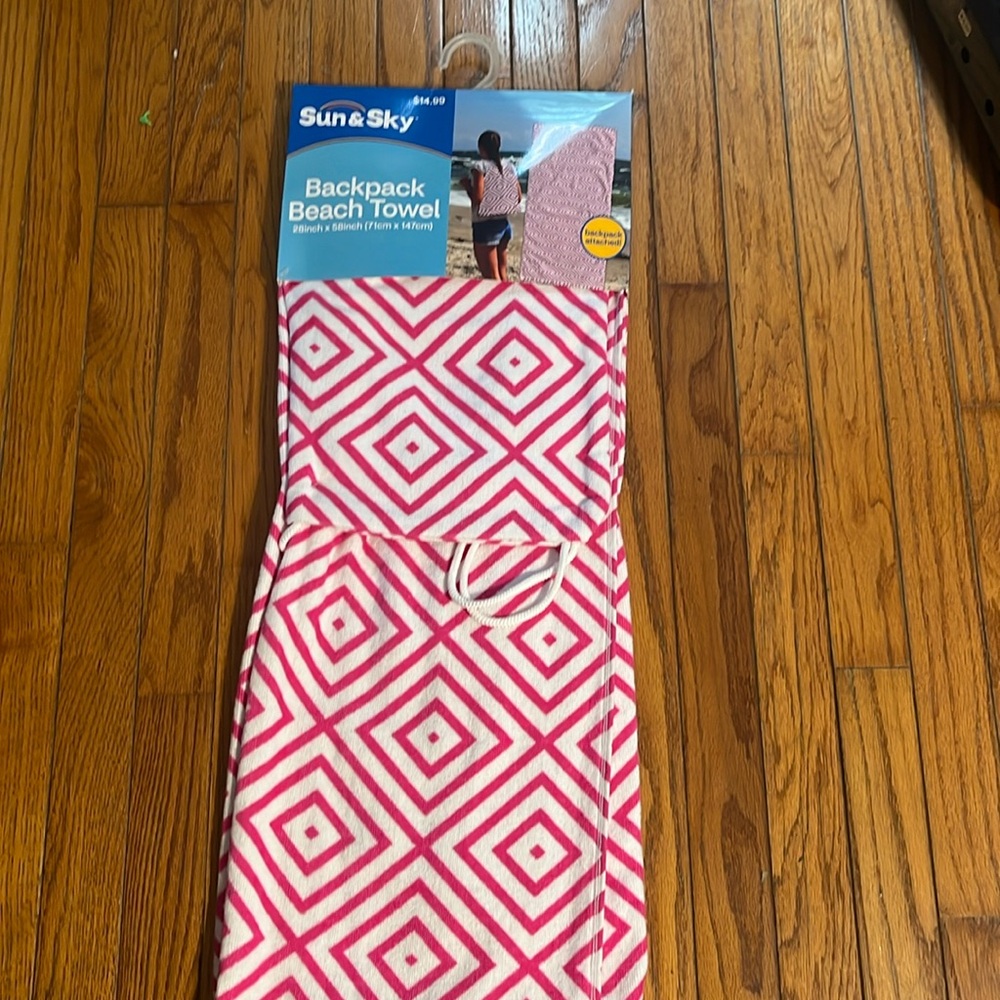Pink and White  backpack beach towel